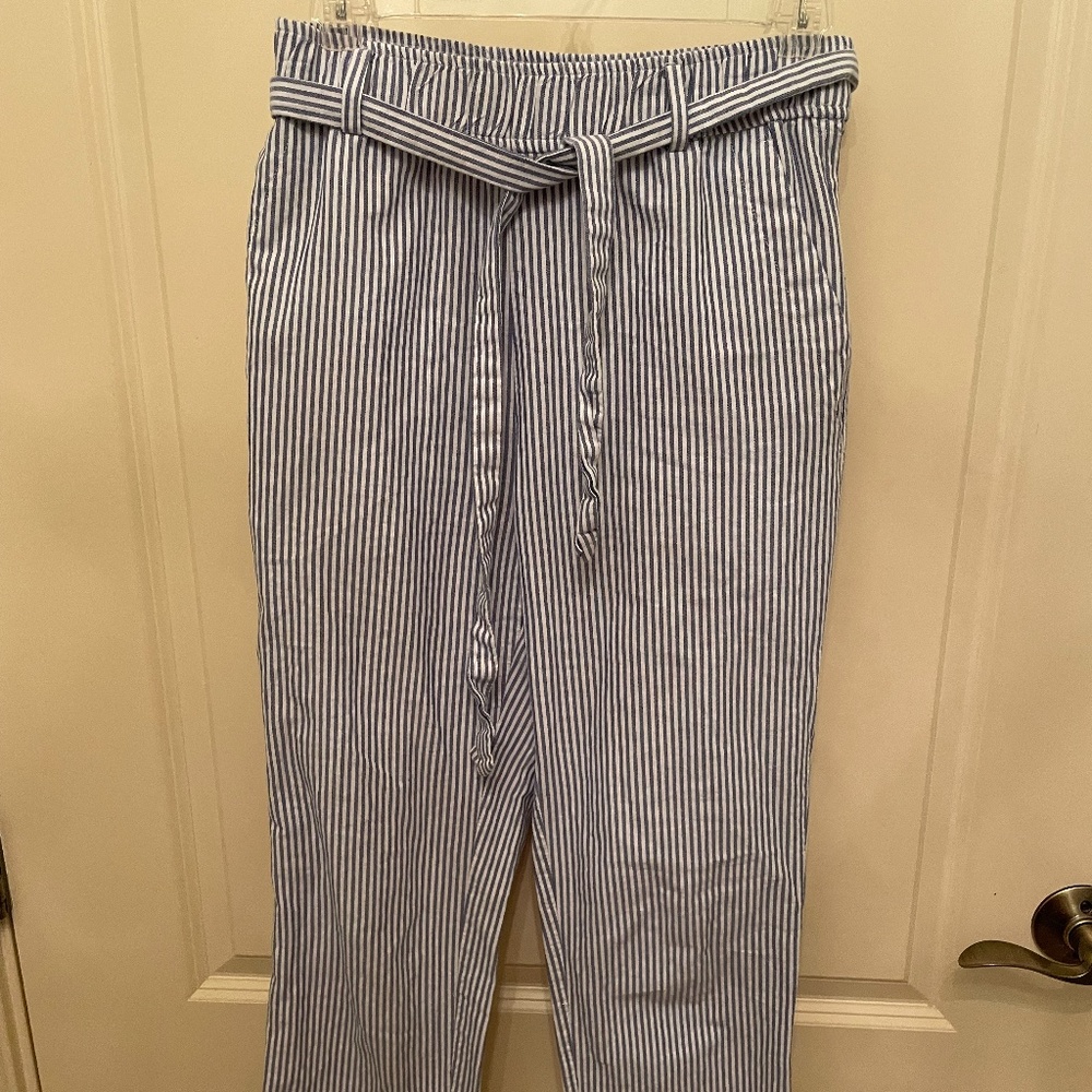 Zara Light Blue Pinstripe Capri Pants XS